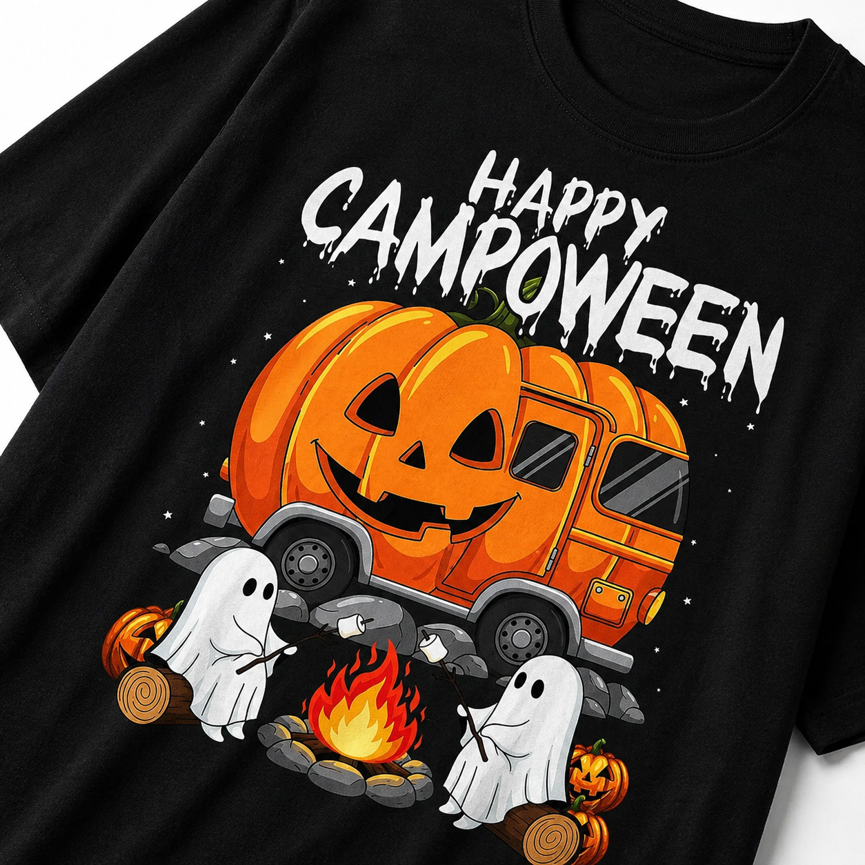 Happy Camp-O-Ween Camping Ghost Graphic Shirt Halloween Camper Gift