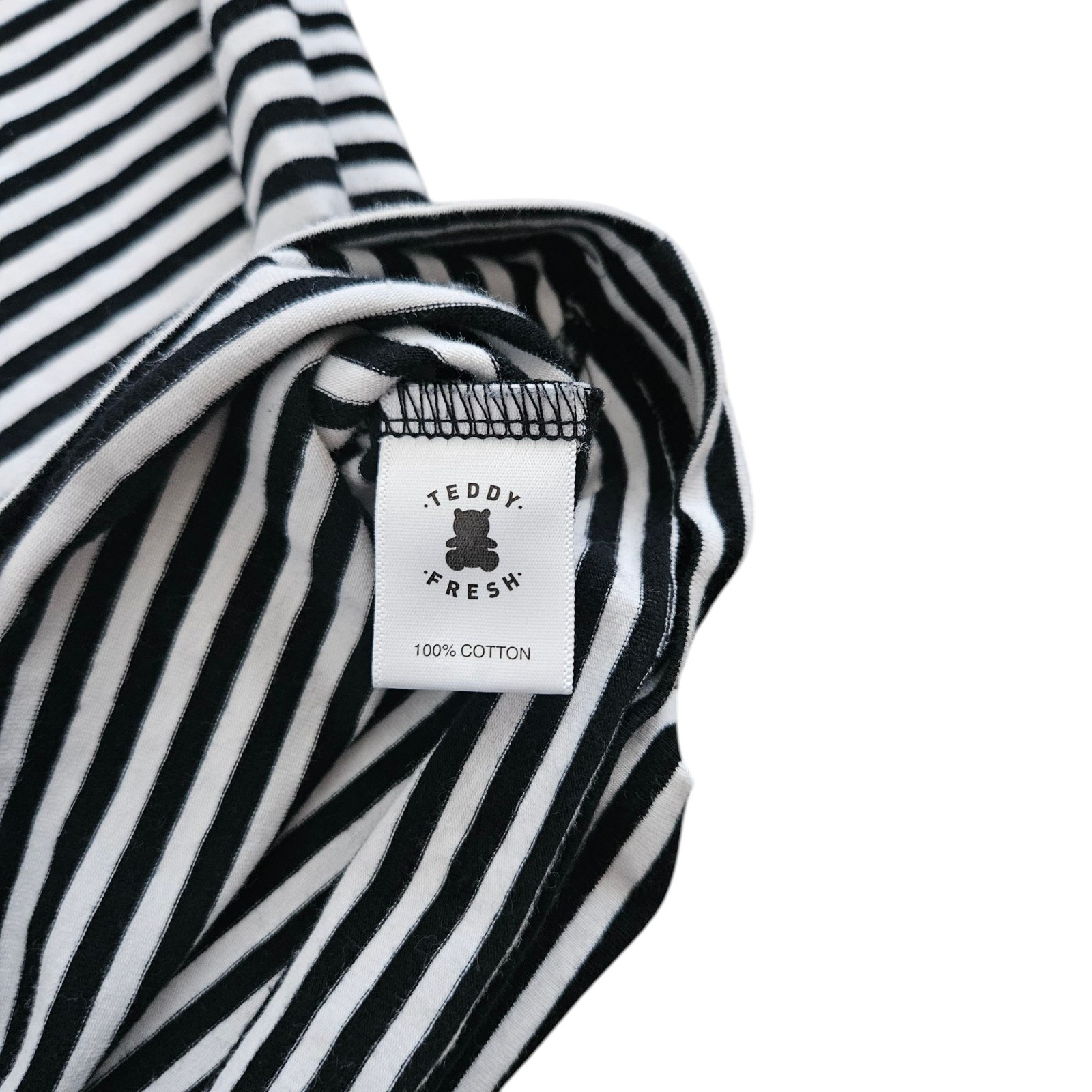Teddy Fresh T-Shirt Mens Large Striped Short Sleeve Tee Black White Bear Button