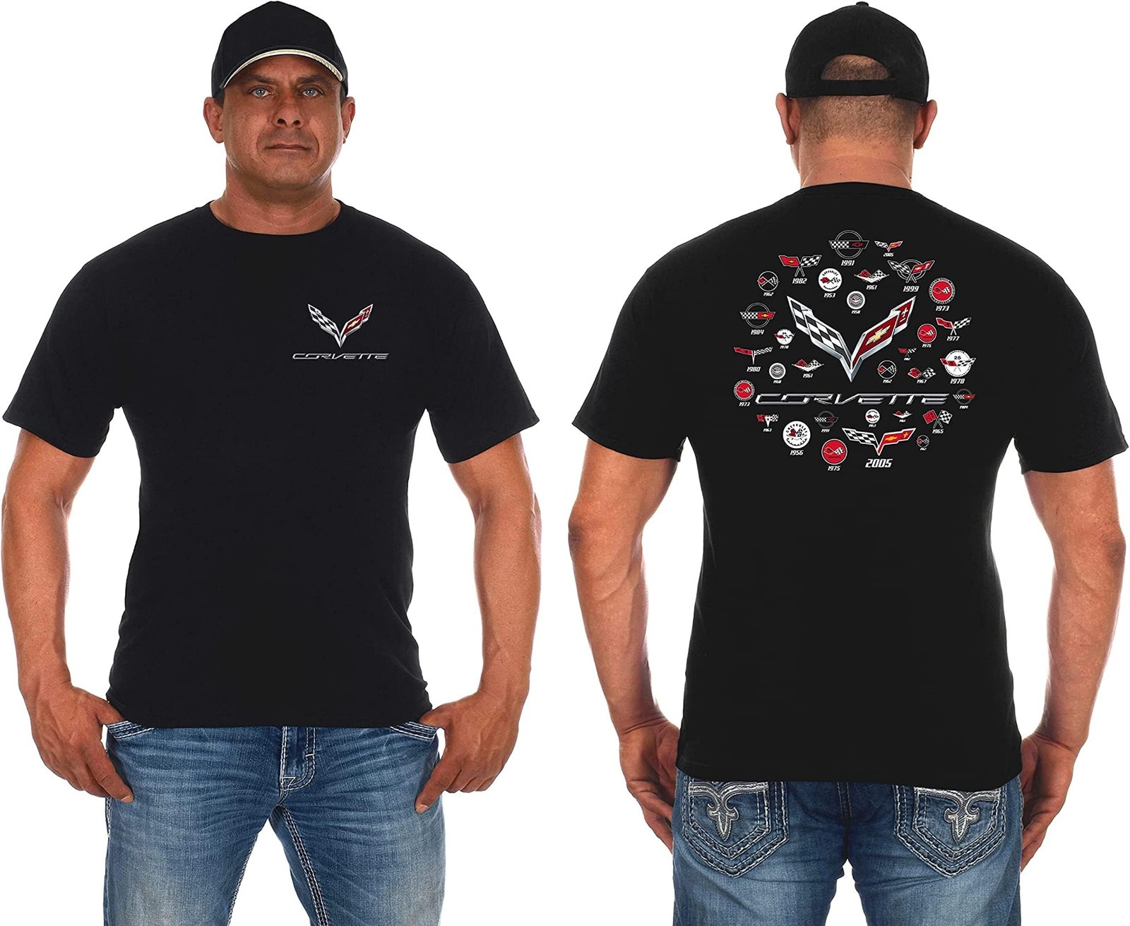 JH Design Mens Corvette T-Shirt C7 C6 C5 C4 C3 C2 C1 Collage Black Shirt