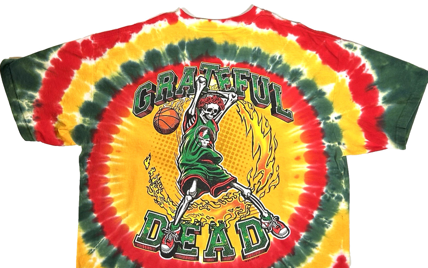 Grateful Dead Dunker Front/Back Graphic Grn/Red/Yellow Tie Dye T-Shirt Large New
