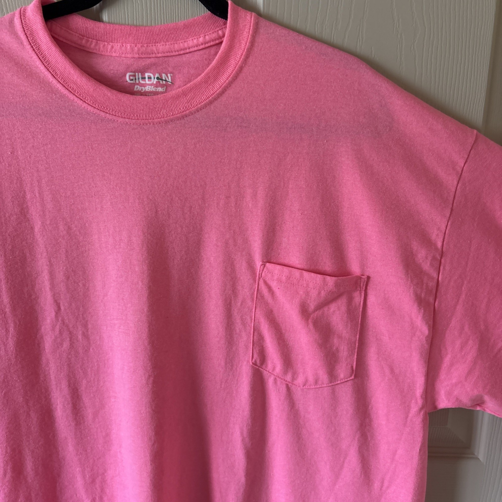 Men’s Gildan NEON PINK Heavy Cotton Work T-Shirt Fluorescent Safety Sz 2XL #1144