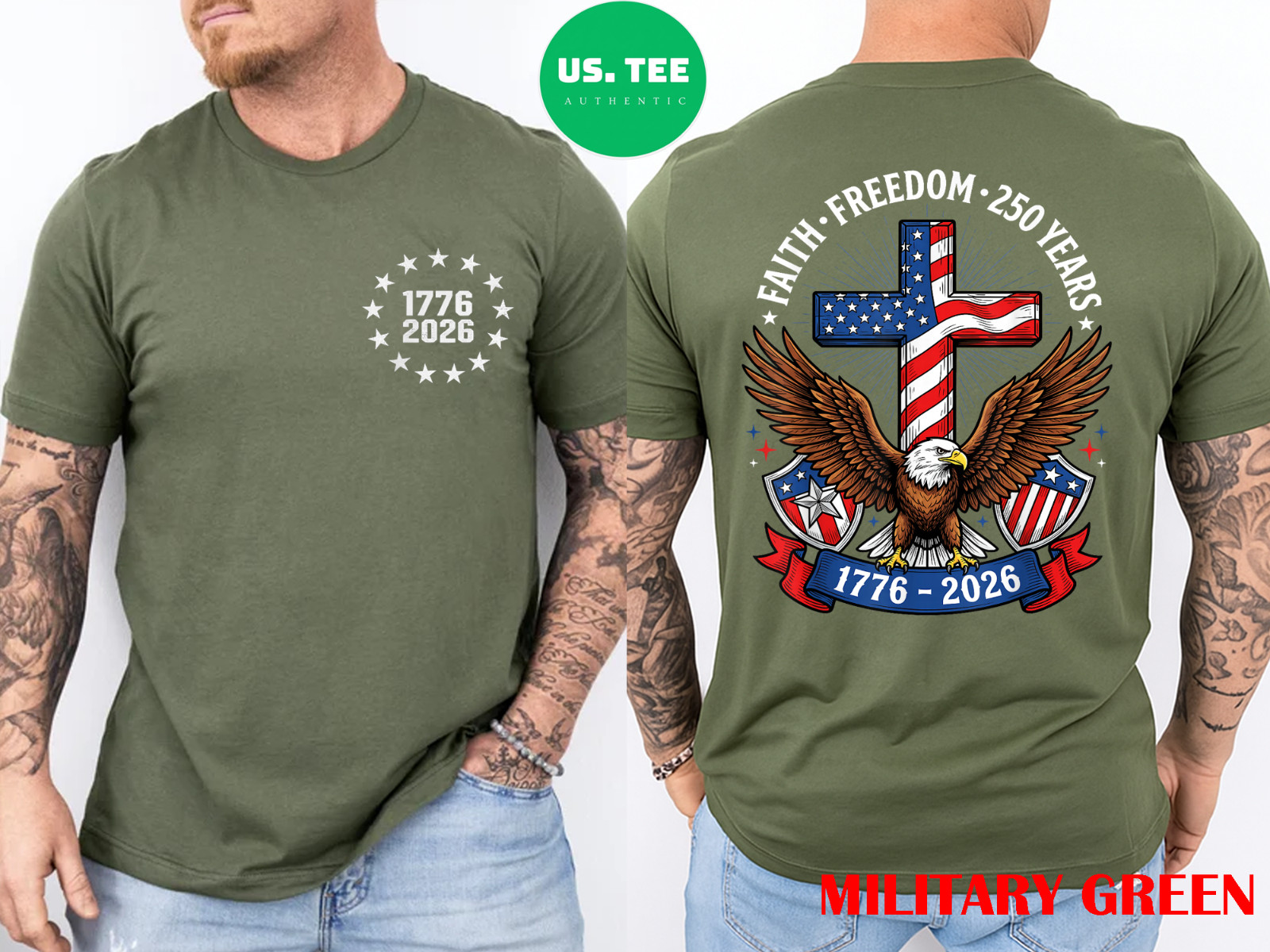 250th Anniversary USA Faith Freedom 4th of July Patriotic 2 Sides T-Shirt