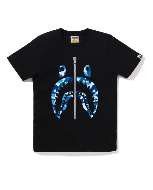 A BATHING APE BAPE Color Camo Silver Zip Shark Tee T-Shirt Black Blue