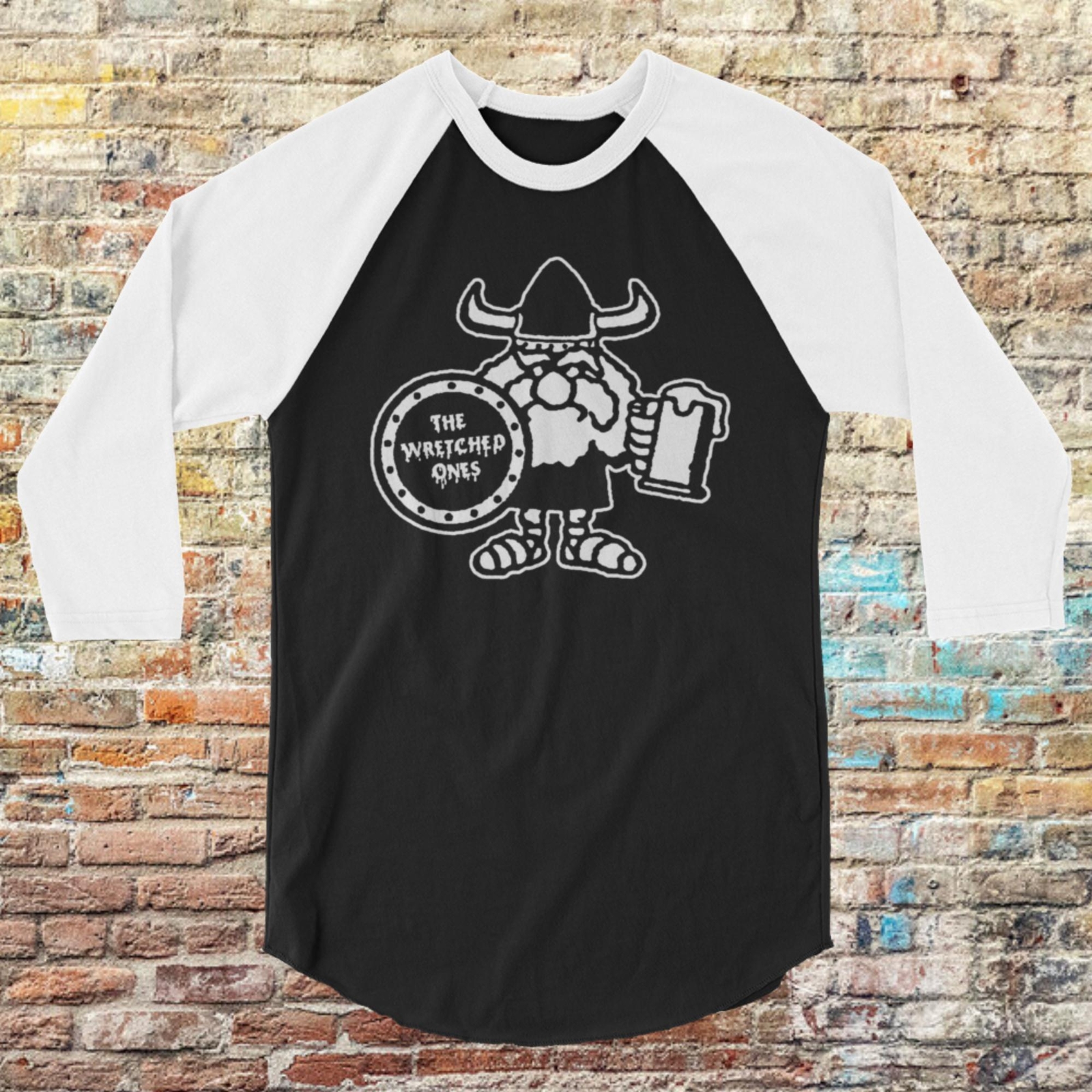 Wretched Ones Viking Logo 3/4 sleeve raglan Baseball shirt Punk Oi! Skinhead