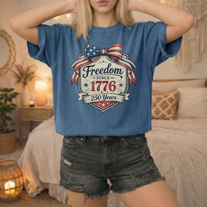 Vintage Freedom Bow Comfort Tee Shirt Women Men Soft