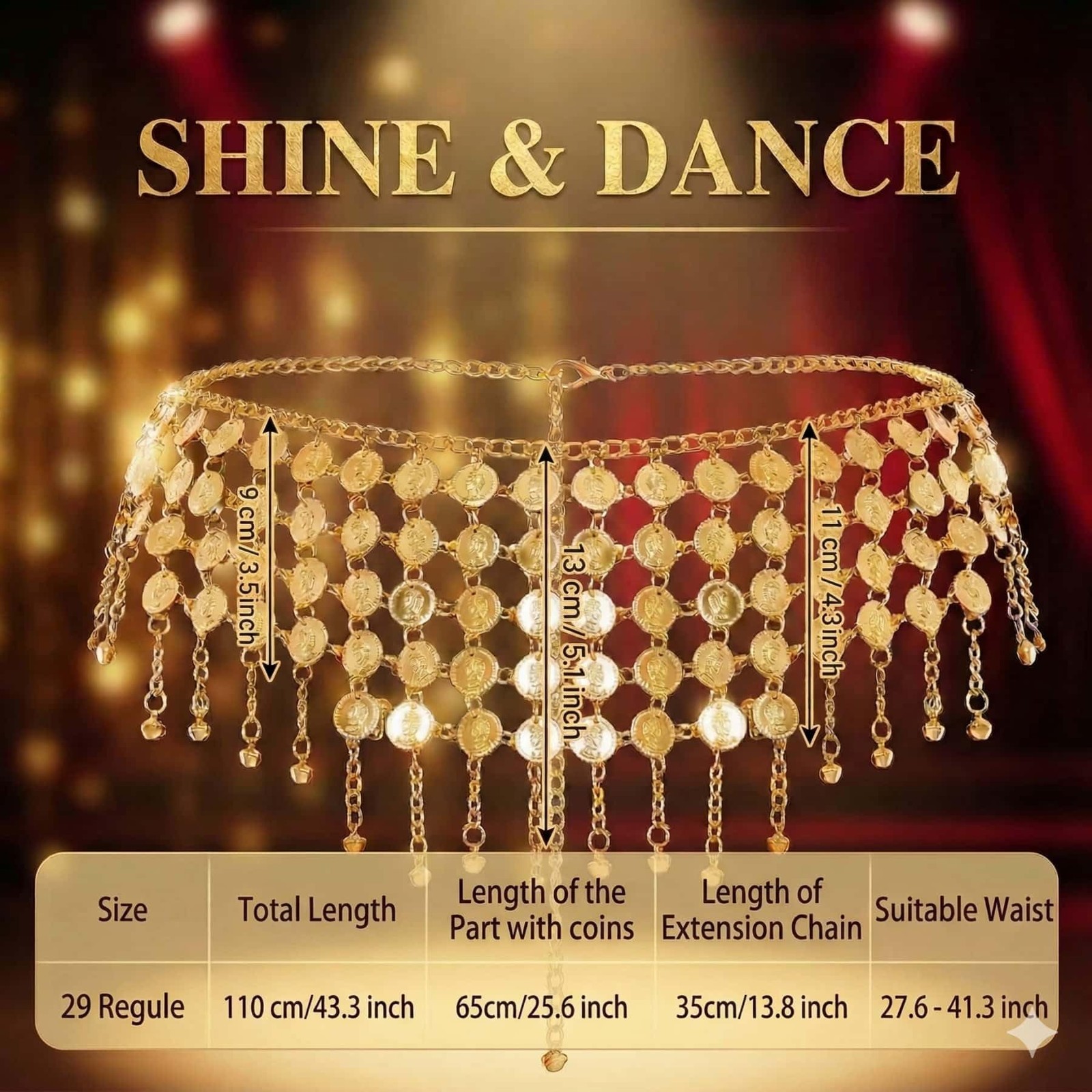 Coins Belly Dance Hip Scarf Belt – Adjustable Waist Chain Skirts Wrap, Gold C…