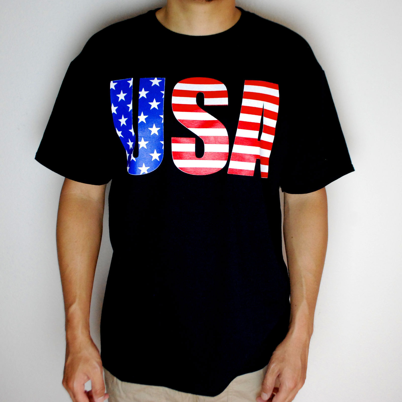 SA106 Mens American Freedom Flag Print Patriotic USA Graphic Black T Shirt