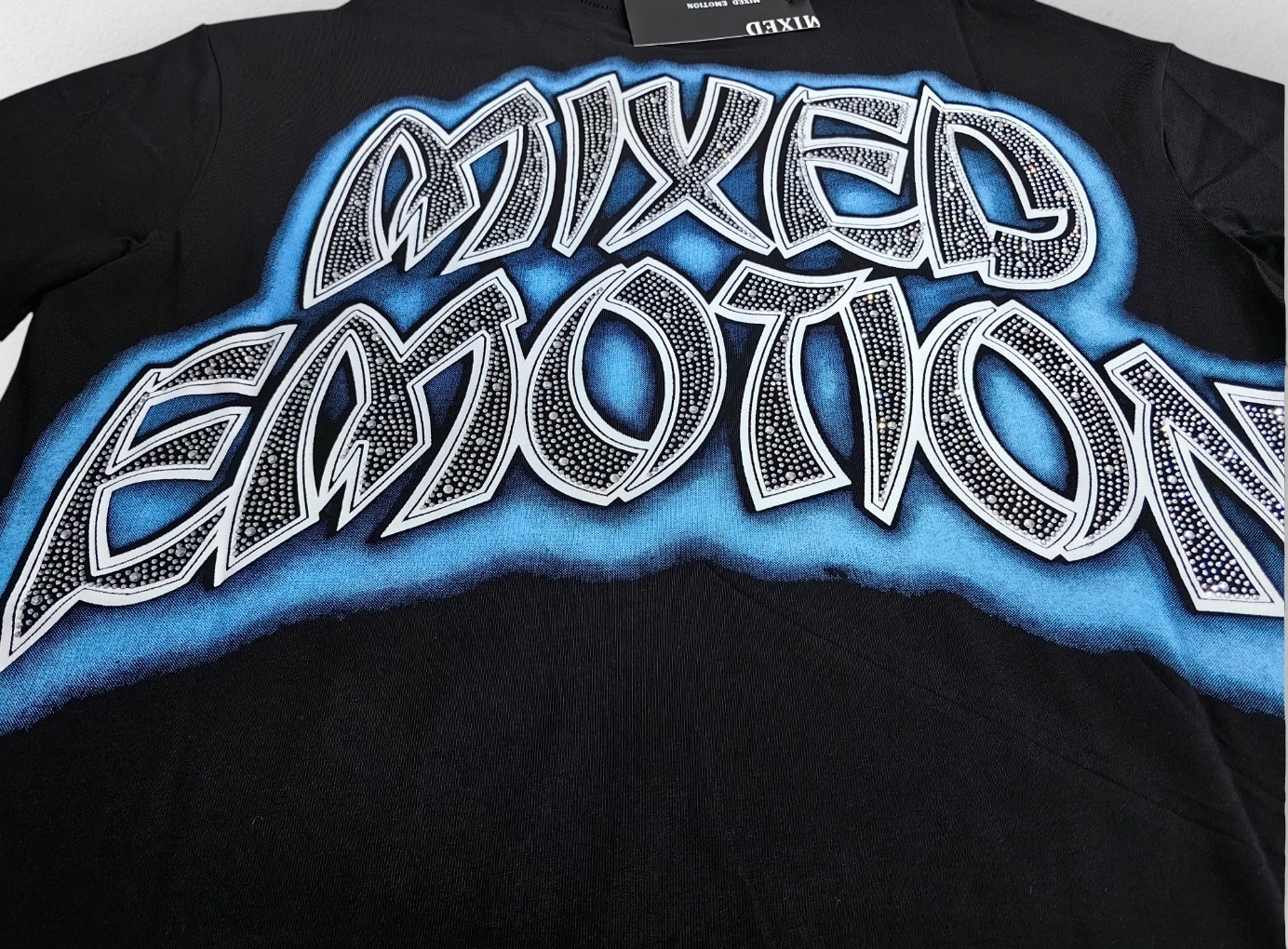 NEW 2026 Mixed Emotion Black “Spirit” Rhinestone High-Quality Men’s T-Shirt S-XL