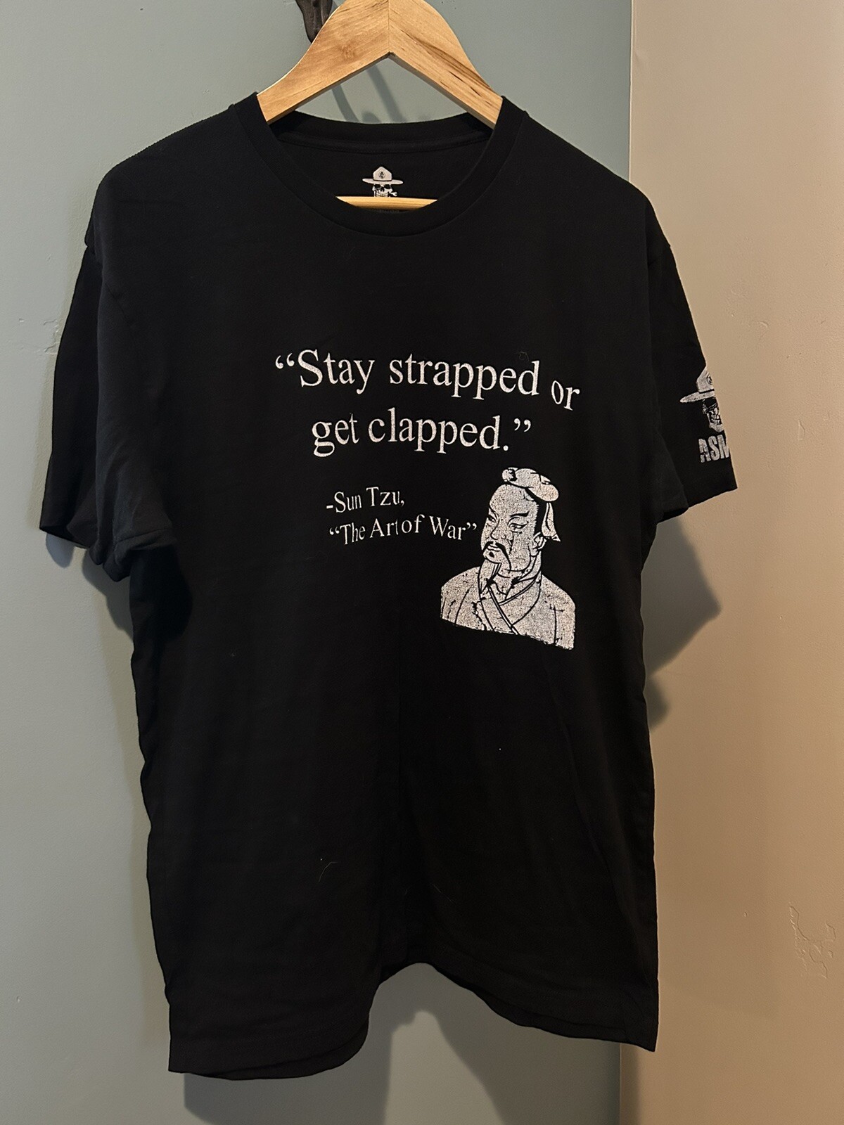 AUTHENTIC ASMDSS Stay Strapped or Get Clapped SUN TZU ART OF WAR BLACK SHIRT L