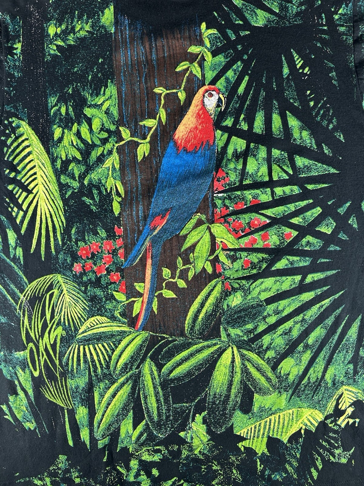 Vintage 90s Wild Oats Jerzees Jungle Parrots Rainforest AOP Tee Shirt SZ Large