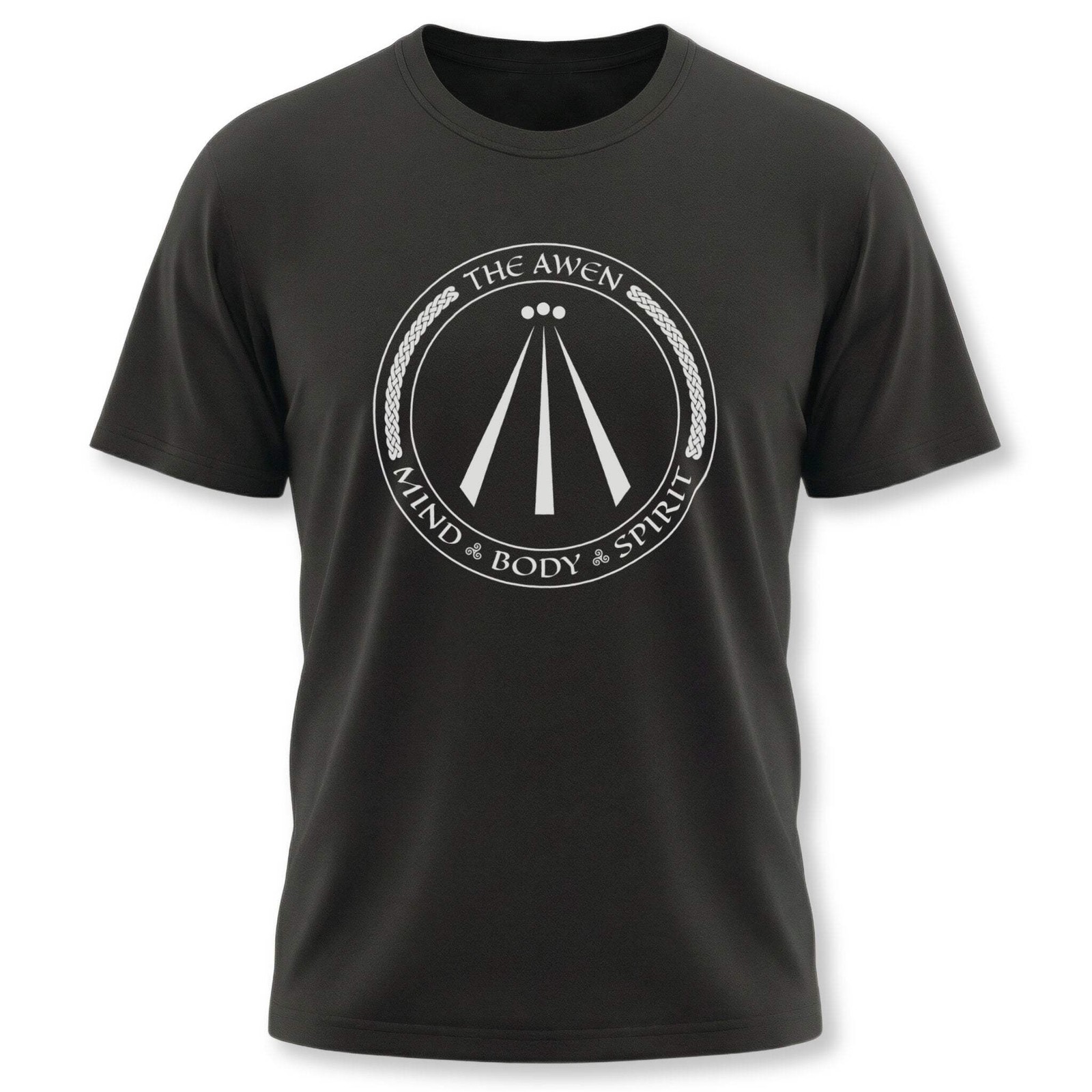 Awen Symbol Graphic with Mind Body Spirit Text T-Shirt | Celtic Unisex Tee