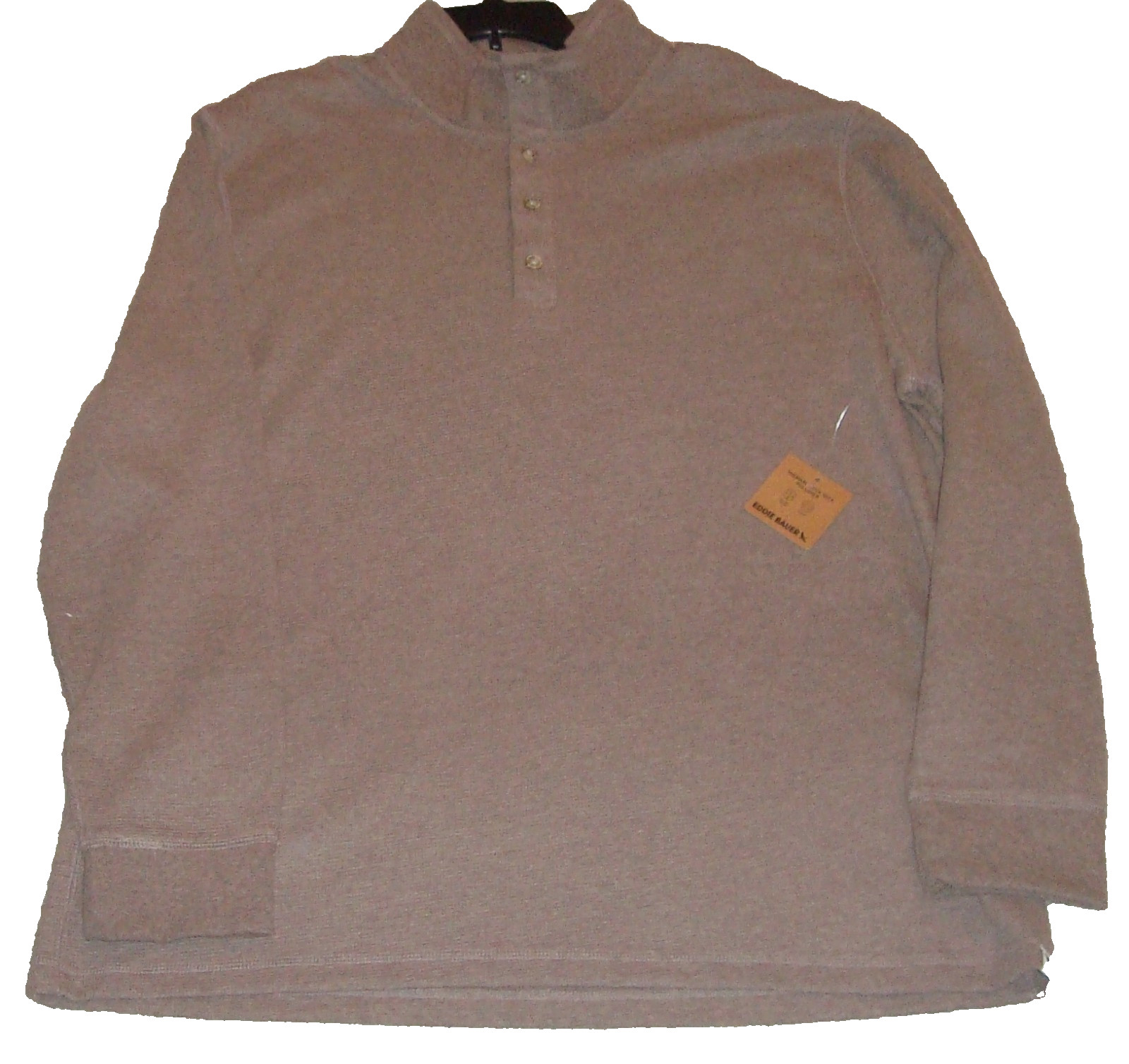 Eddie Bauer Waffle Henley Pullover Mens 2XL Brown 1/4 Button Long Sleeve NWT $65
