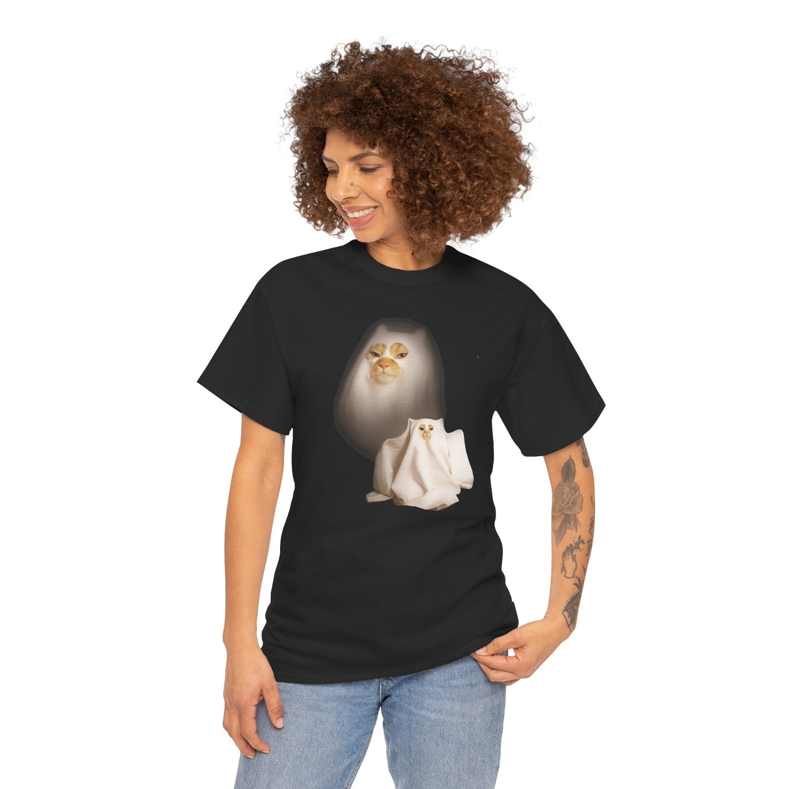Ghost Cat Meme Funny Halloween Men Women Kids T-Shirt