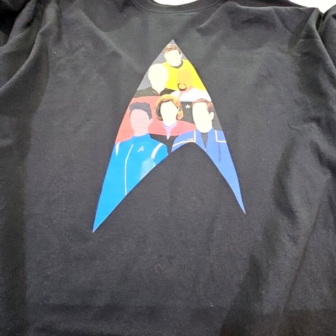 Star Trek Captains T-Shirt Men’s XXL Black 48″ Chest TOS DS9 VOY ENT TNG DISCO