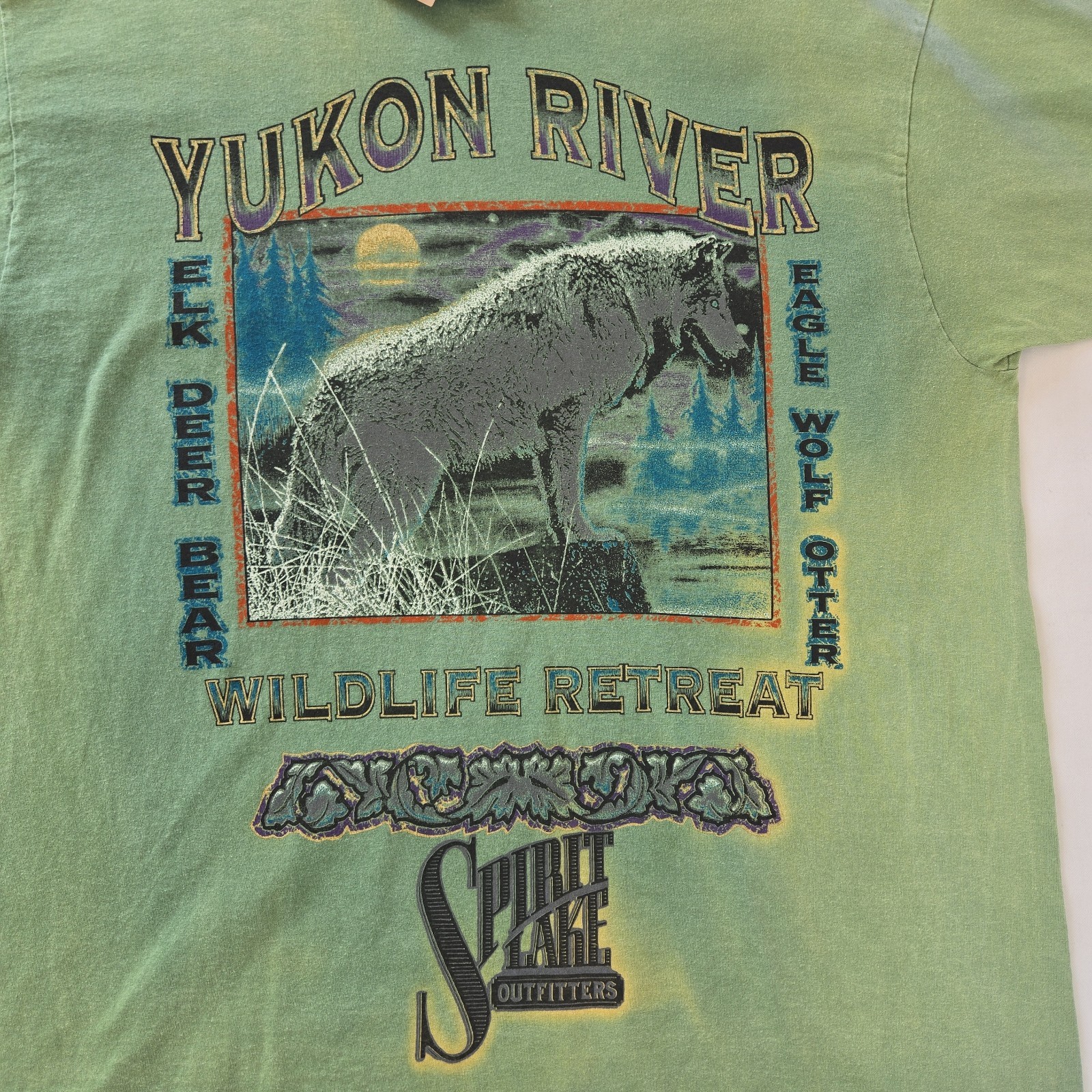 VTG Deadstock 90s Spirit Lake Outfitters Yukon River Wolf T Shirt Sun Tag XL USA