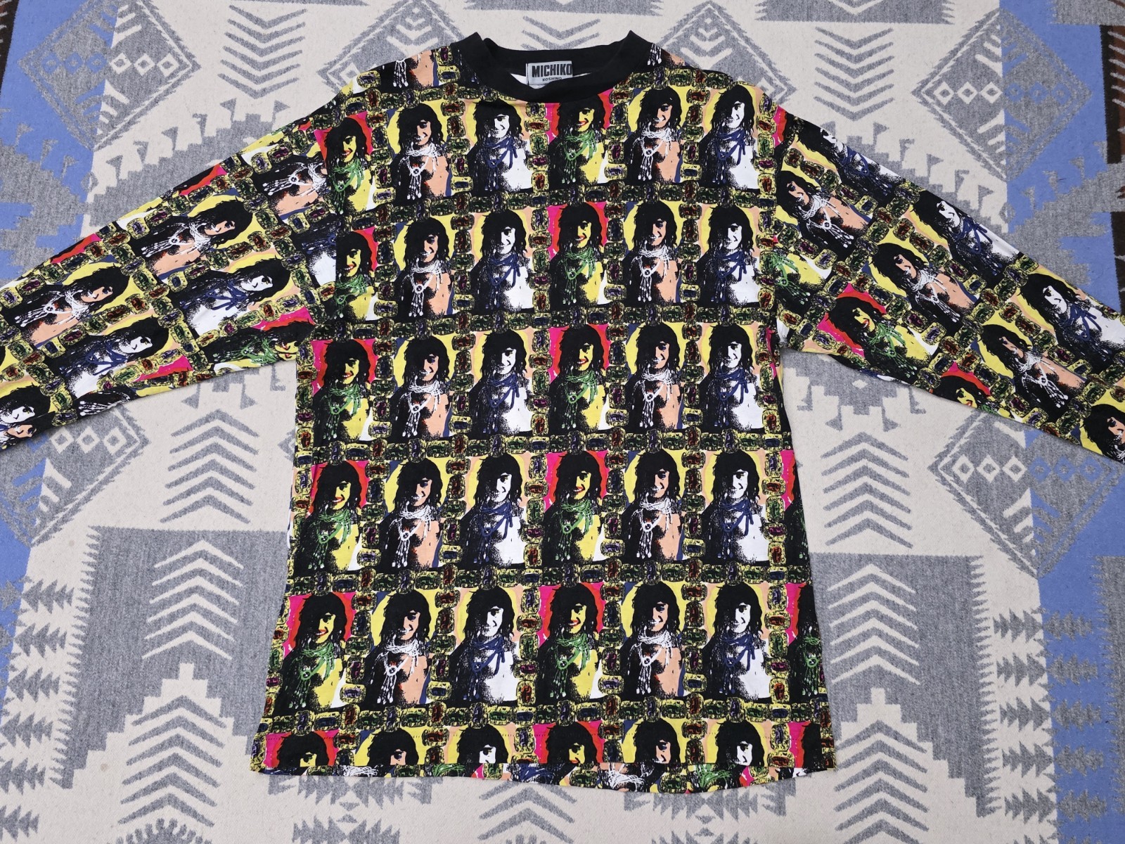 Vintage Michiko Koshino Pop Art Portrait All Over Print Long Sleeve Shirt Mens M