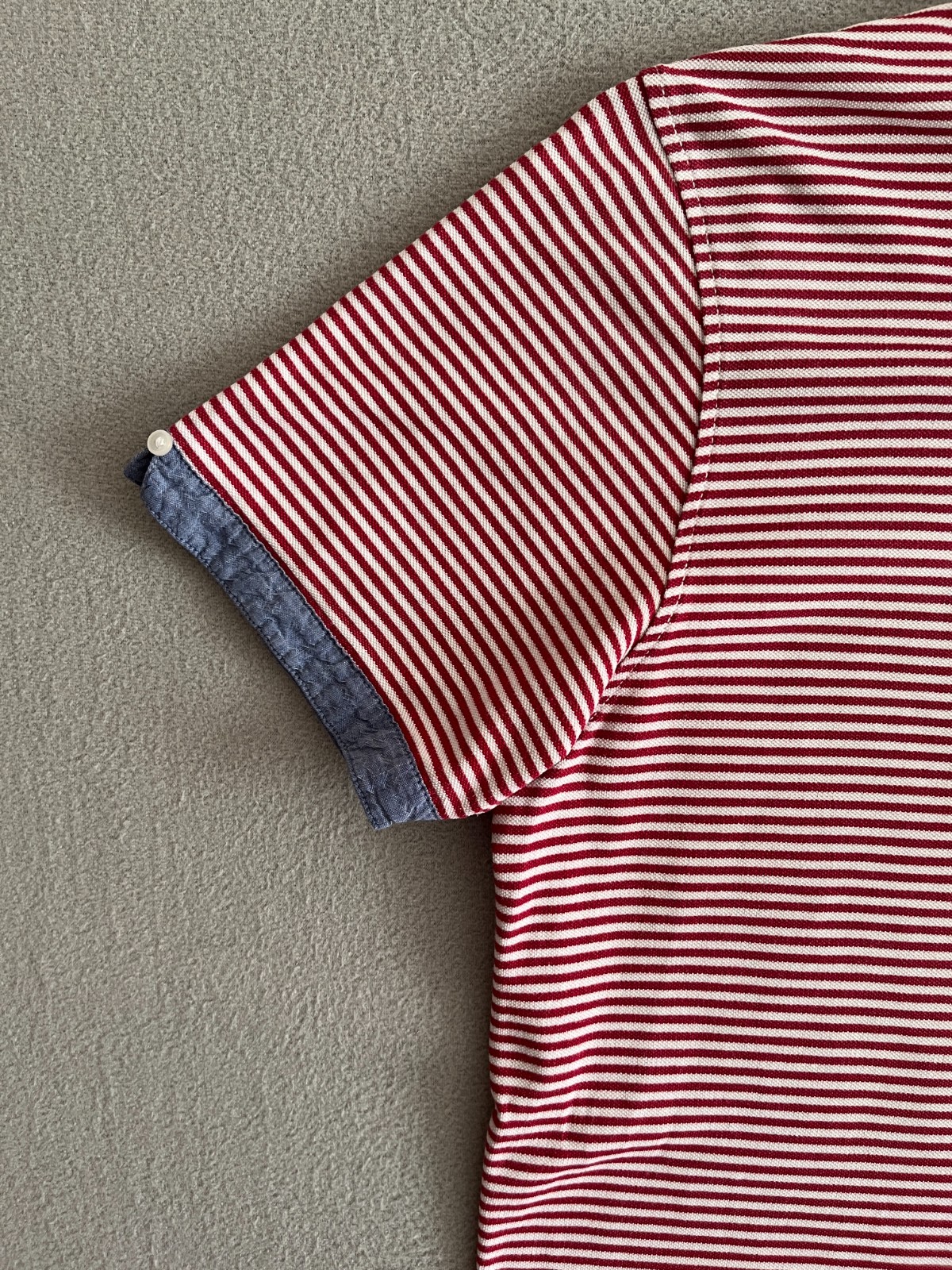 Uniqlo x Michael Bastian Polo Shirt Mens XL Red Striped Chambray Button Down