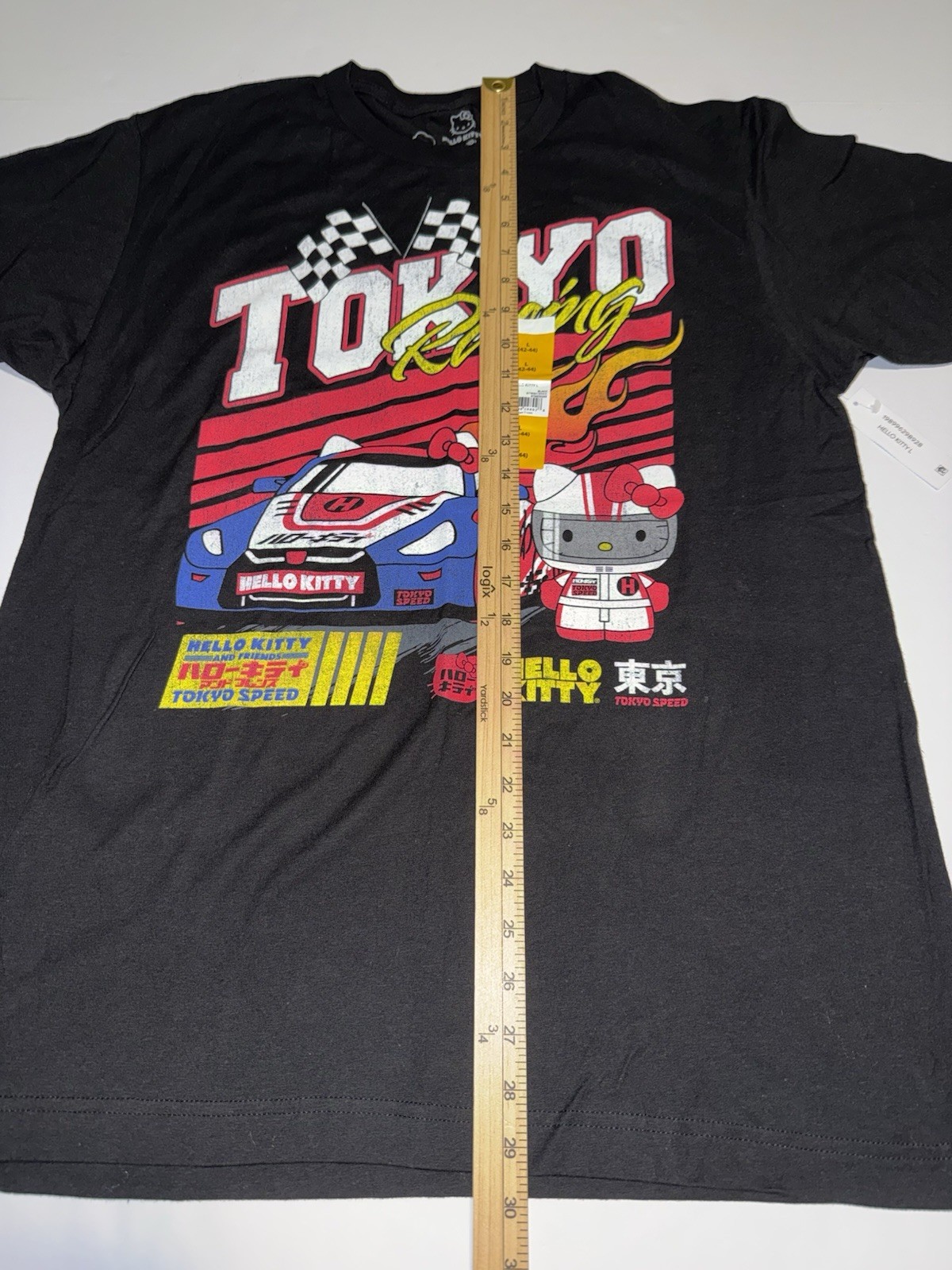 Hello Kitty Men T-Shirt Large Tokyo Japan Racing Sanrio Cartoon Cotton Black NWT