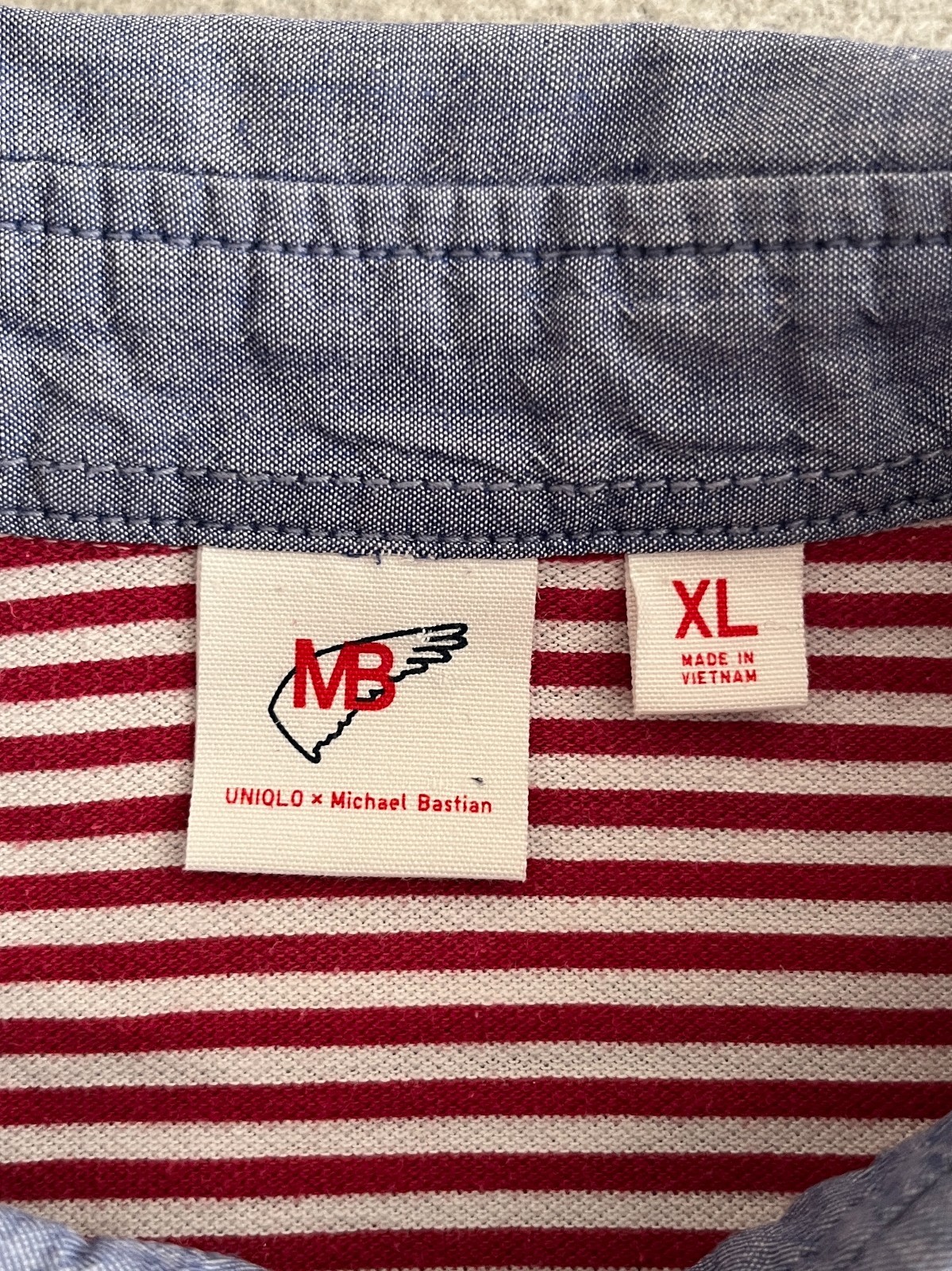 Uniqlo x Michael Bastian Polo Shirt Mens XL Red Striped Chambray Button Down