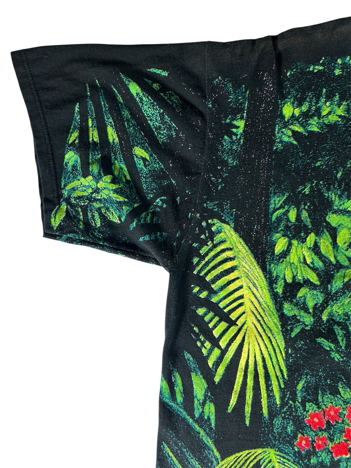 Vintage 90s Wild Oats Jerzees Jungle Parrots Rainforest AOP Tee Shirt SZ Large