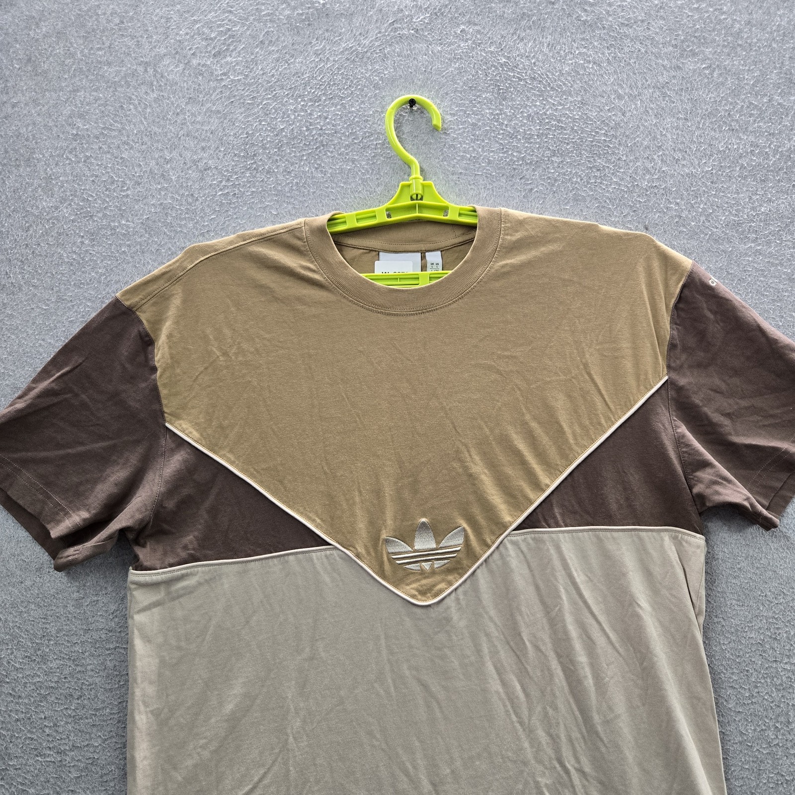 Adidas Men Shirt L Brown Colorblock Trefoil Logo Activewear Short Sleeve