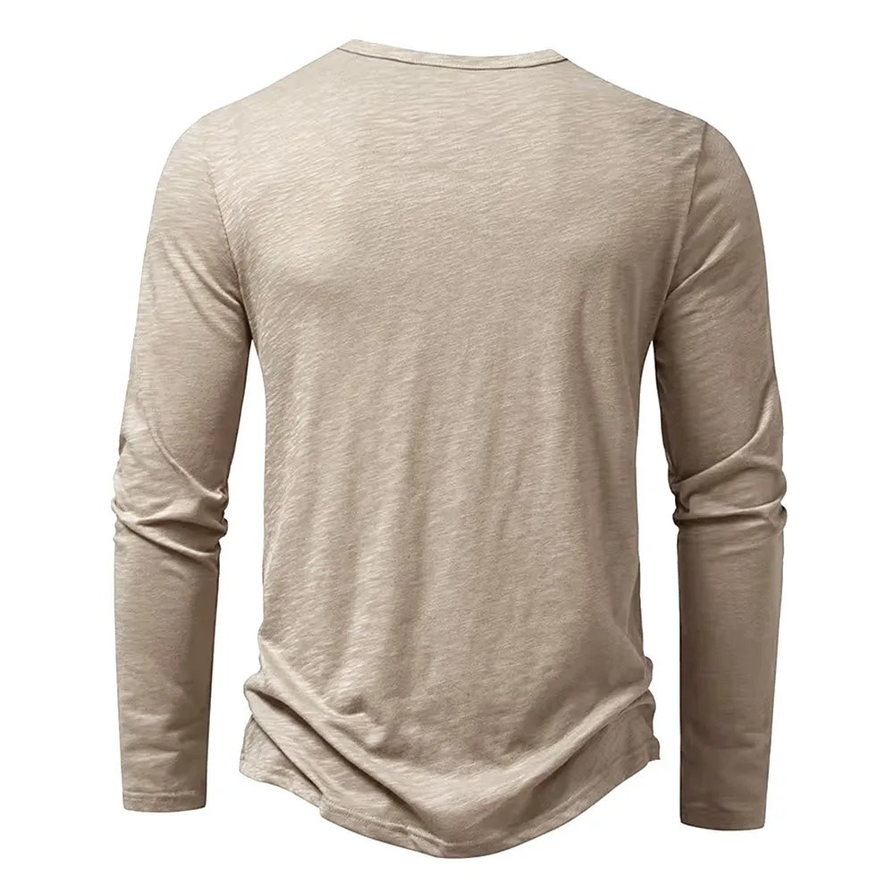 Men’s Autumn Cotton Henley Neck T-Shirt, Long Sleeve, Casual Slim Fit
