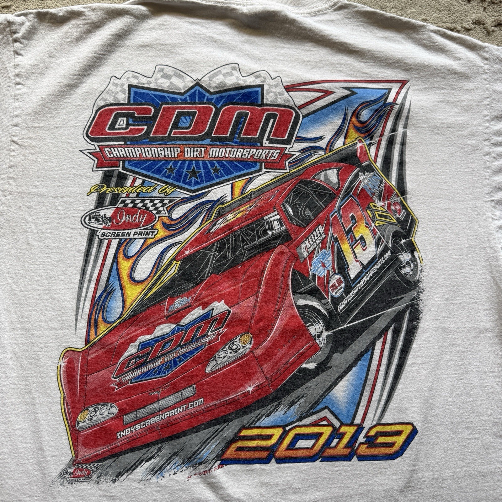 Vintage CDM Dirt Motorsports Tee Men’s XL Racing Dirt Track White 2013 Race Car