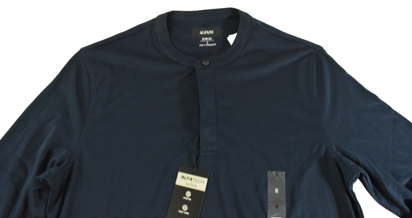 Alfani Men’s Henley T-Shirt New S M L XL XXL Navy Blue Long Sleeve Stretch Solid