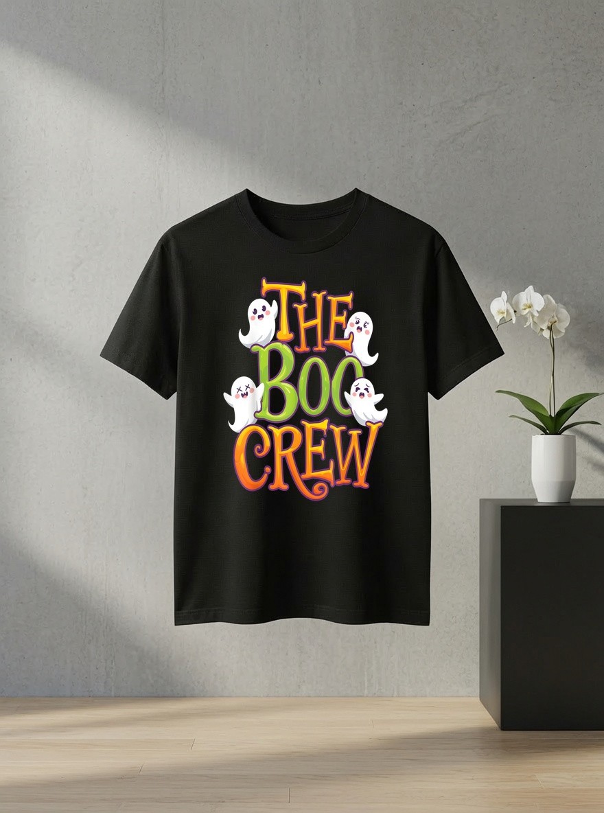 Unisex Halloween Ghost Boo Crew Spooky Retro Graphic T Shirt Costume Gift Tee