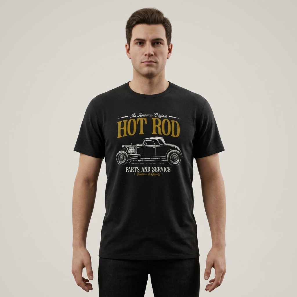 Vintage Hot Rod T Shirt Men Black Graphic Tee Retro American Classic Car Top Sz