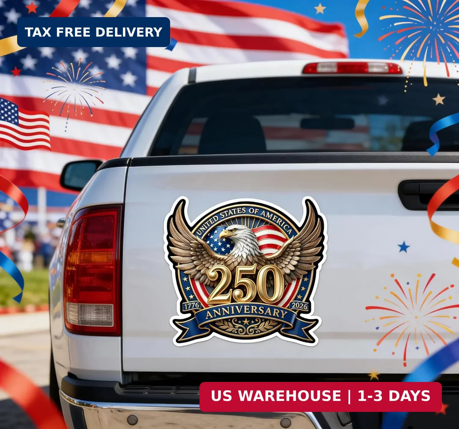 2PCS 250th Anniversary USA Car Decal Sticker 250 Anniversary USA Patriotic 4th o