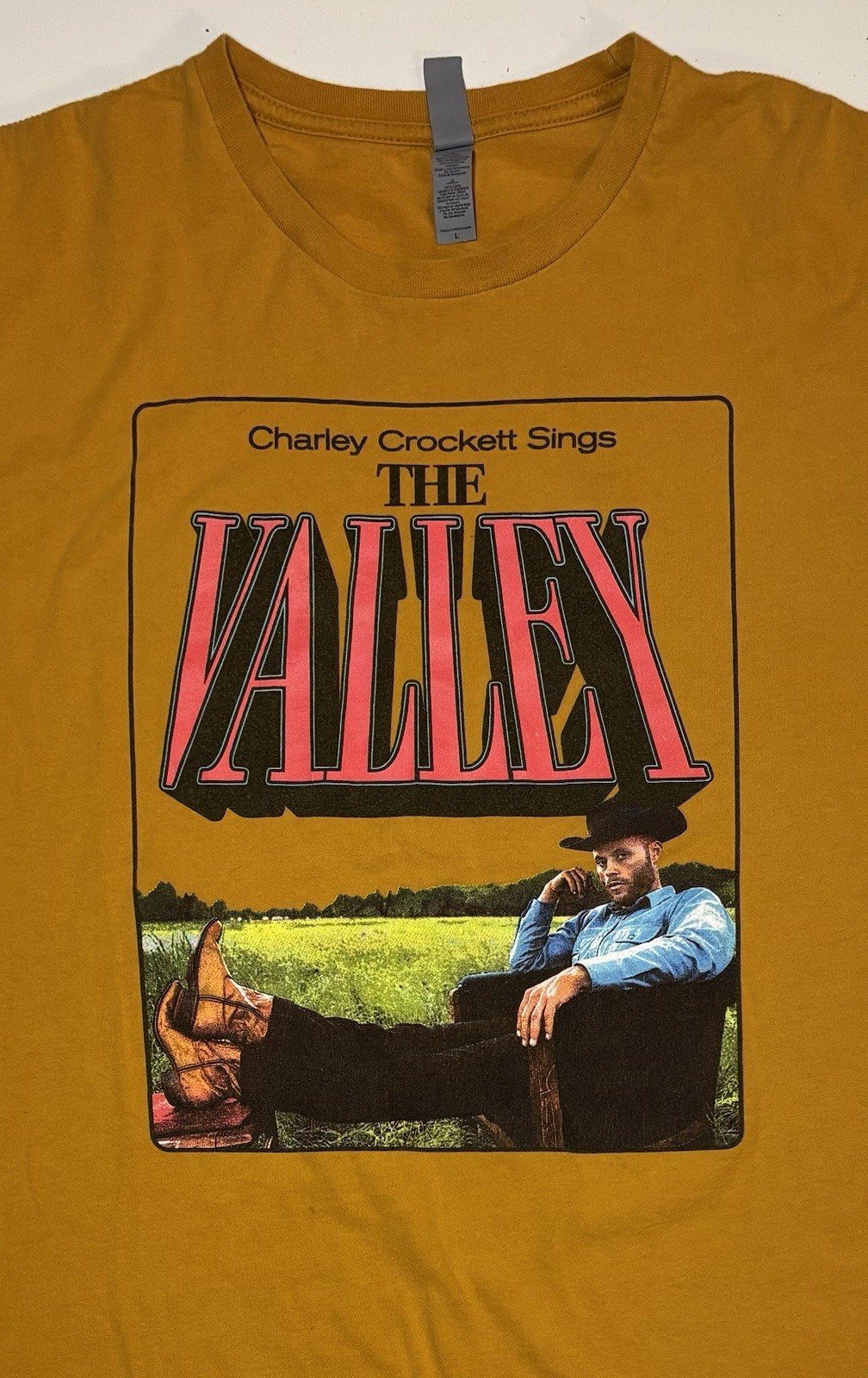 Charley Crockett Sings The Valley Mustard Yellow Tee Shirt Size L Country Rare