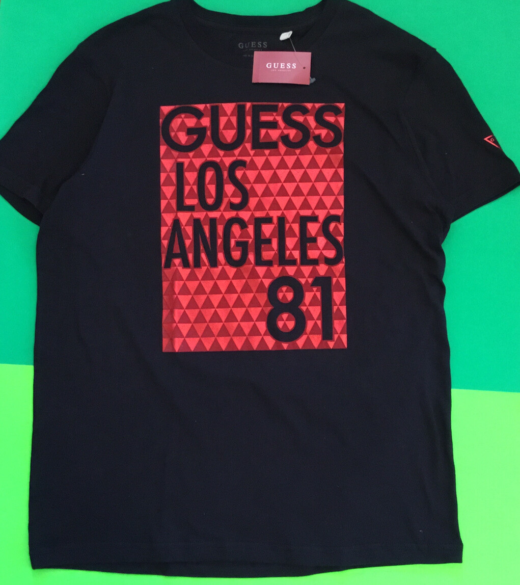 GUESS Los Angeles Men’s Short Sleeve T-Shirt Size MEDIUM Black w/ Red Cotton NEW
