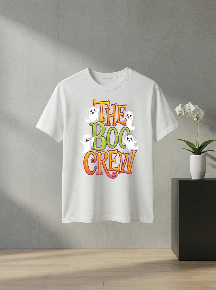 Unisex Halloween Ghost Boo Crew Spooky Retro Graphic T Shirt Costume Gift Tee