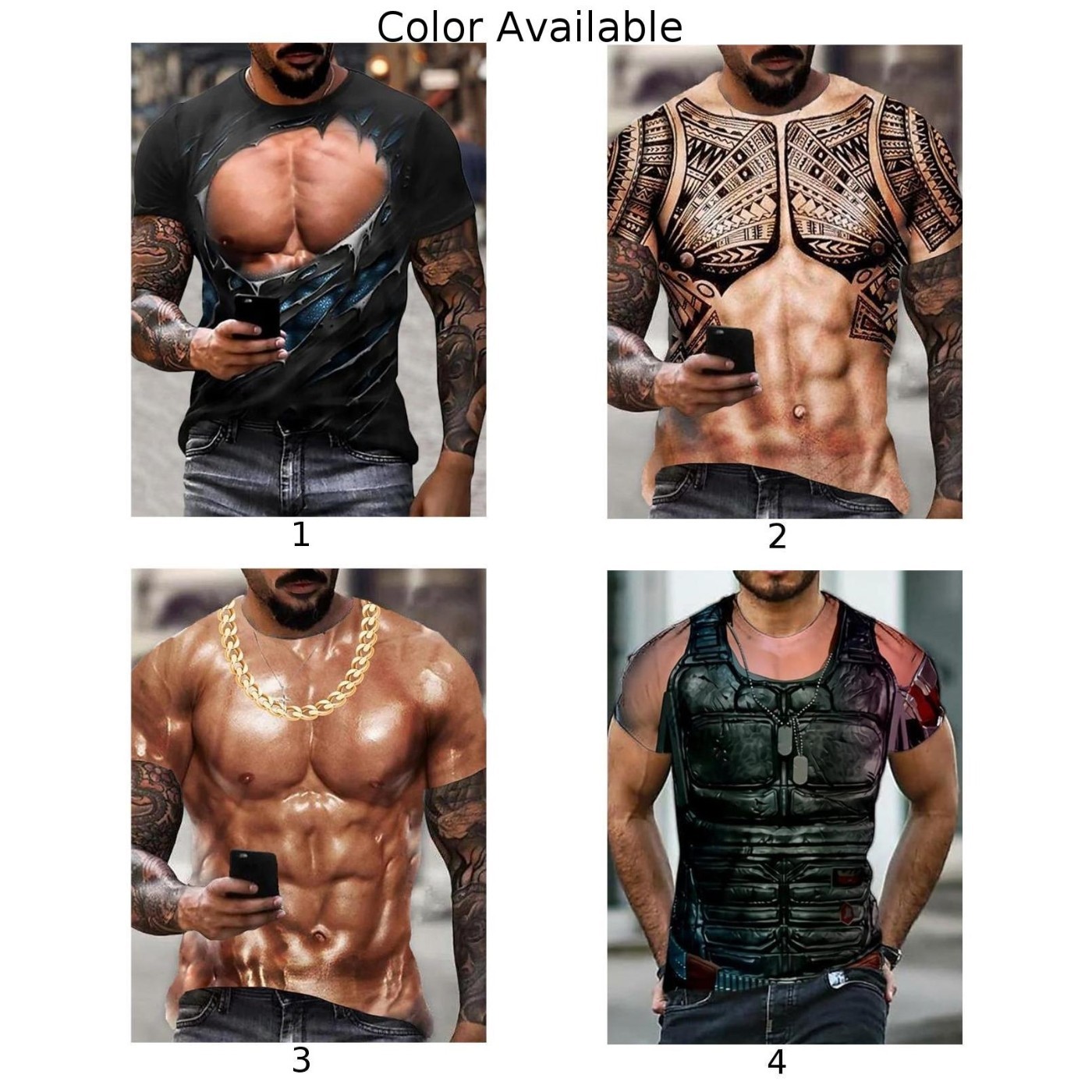 Mens 3D Muscle Print T-Shirt Short Sleeve Digital Printing Shirts Tops