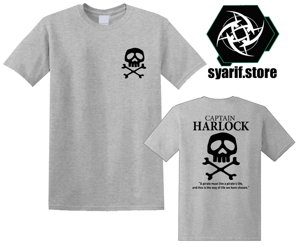 Space Pirate Captain Harlock Men’s Black Grey T-Shirt Size S-5XL