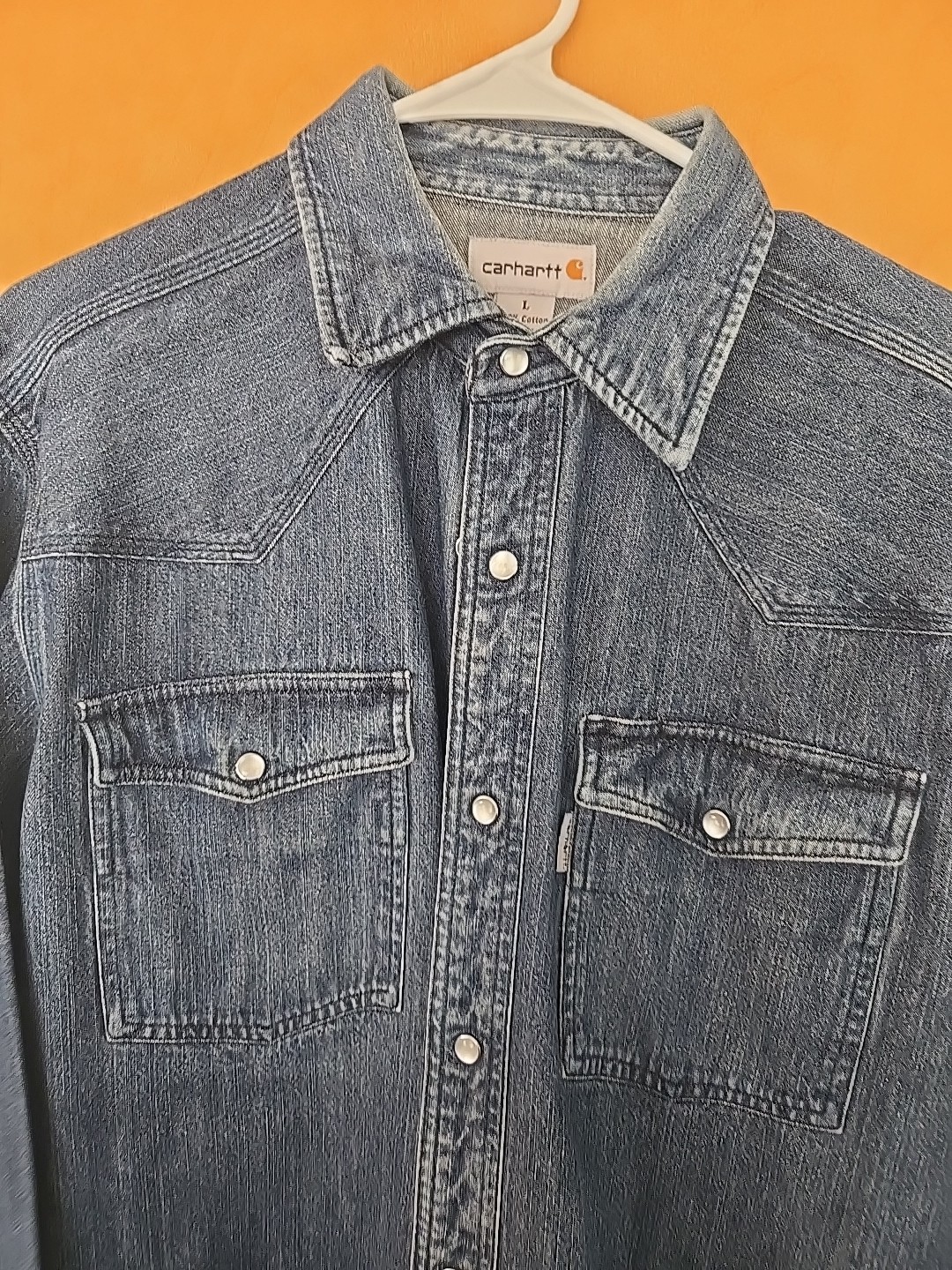 Carhartt S211 DMB Snap- Button Front Denim Jean Work Shirt Large