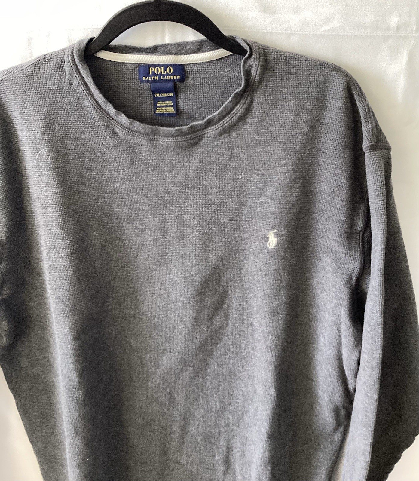 Polo Ralph Lauren Mens Sz 2XL Grey Waffle Knit Long Sleeve Crew Neck T-Shirt