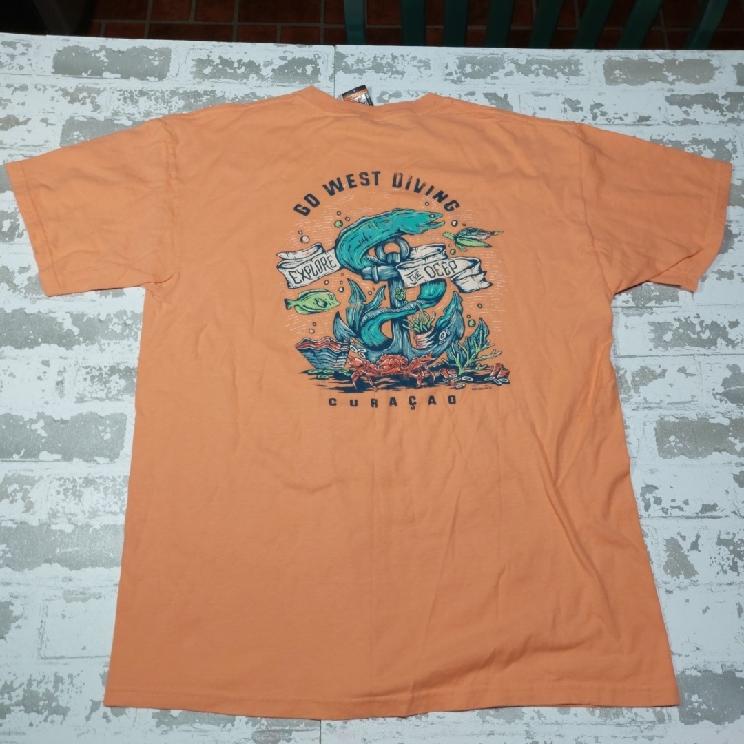 Duck Co. Go West Diving Explore The Deep Curacao T Shirt Sz Lg 2016 Peach Tee