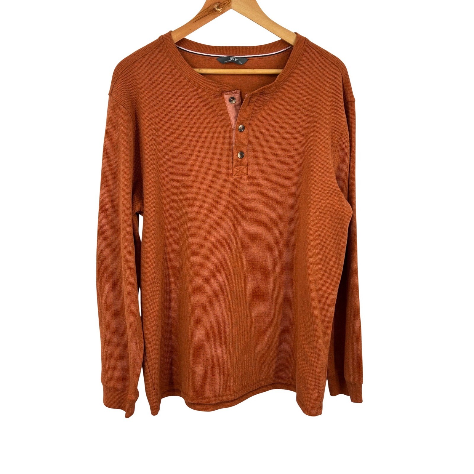Member’s Mark Thermal Henley Long Sleeve Shirt Rust Orange XL