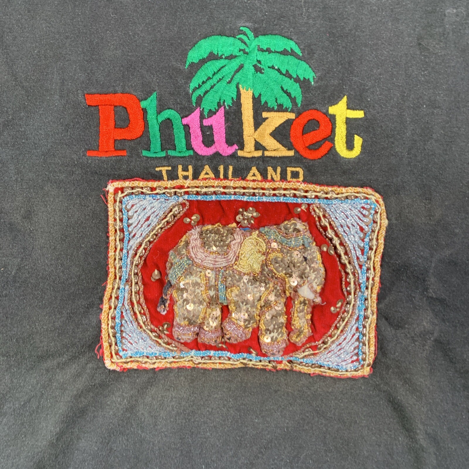Phuket Thailand Beaded Embroidered 3D Elephant Mens T-Shirt Size L