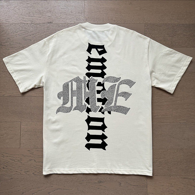 Mixed Emotion Vintage Beaded Letter Print Round Neck T-shirt