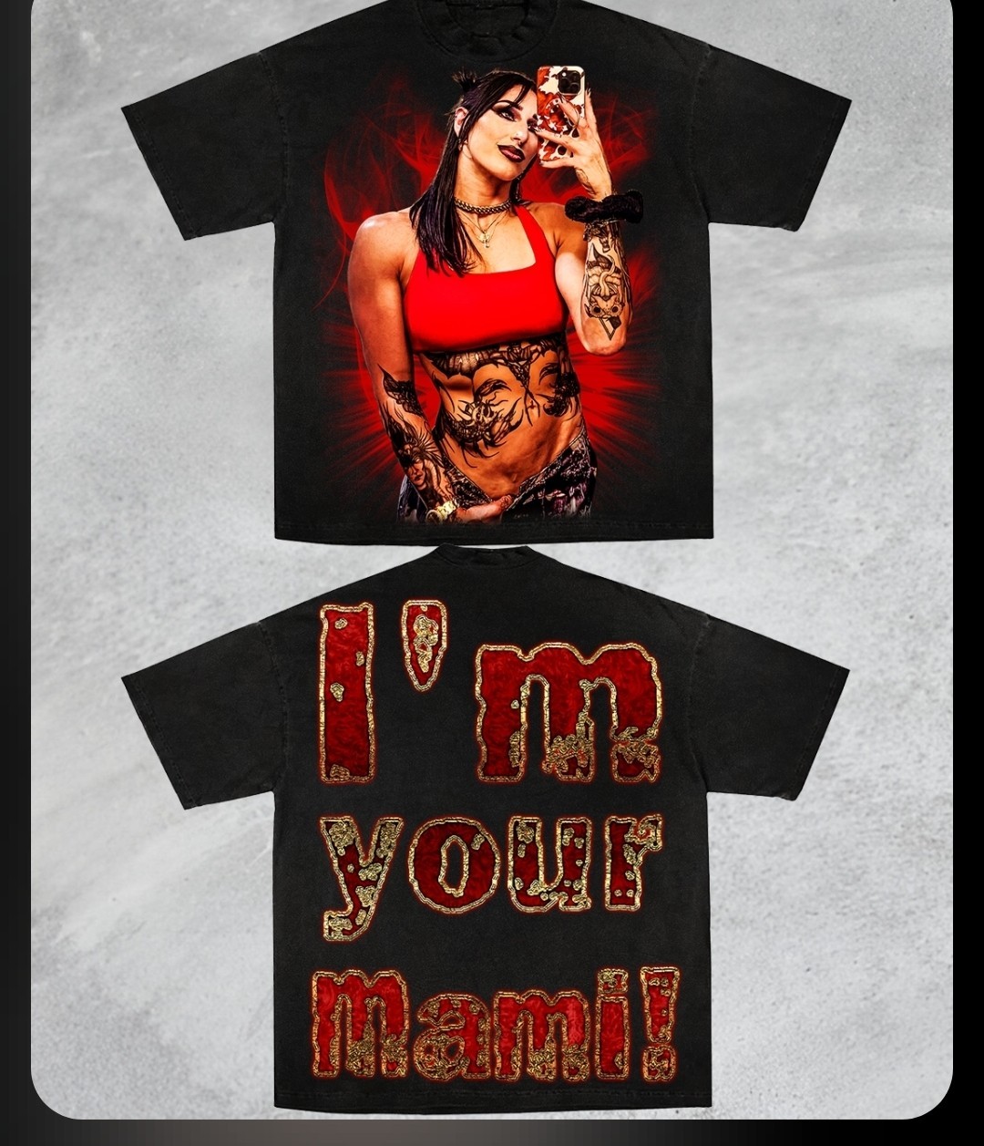 RHEA RIPLEY ON A SHAKA HEAVYWEIGHT GARMET DYED T SHIRT Jumbo Print “MODERN”