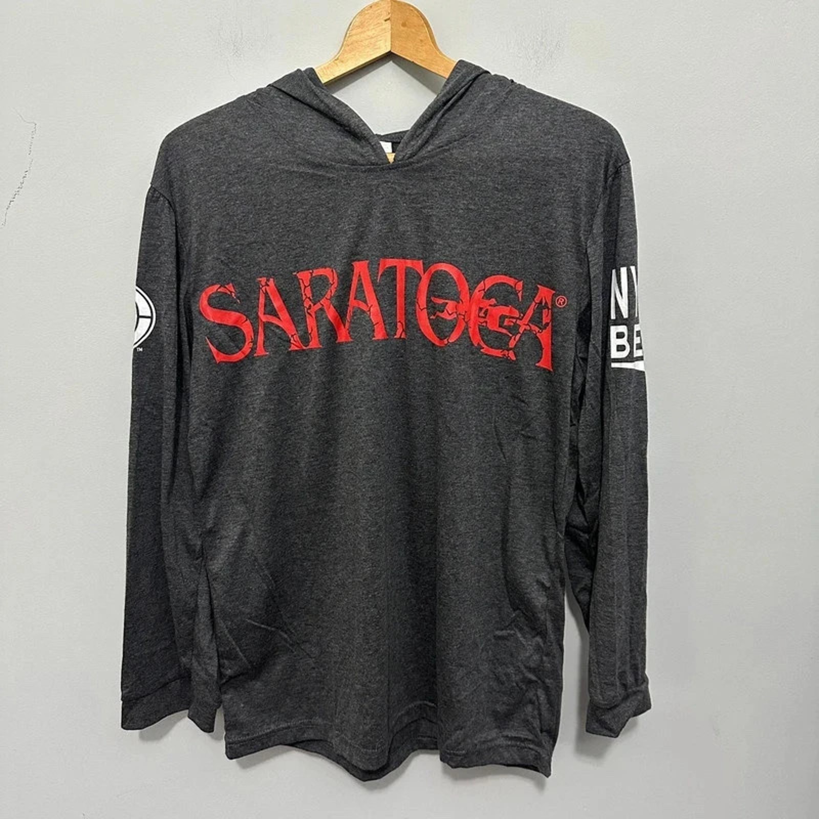 Saratoga Race Track Hooded T-Shirt Adult Medium Gray Fox Sports Long Sleeve