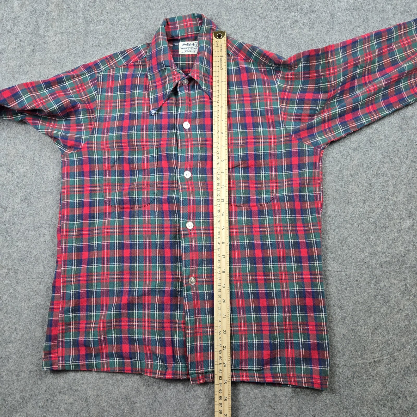 Vintage Selkirk Shirt Mens Small Red 70s 80s Button Up Plaid Woven Flannel USA