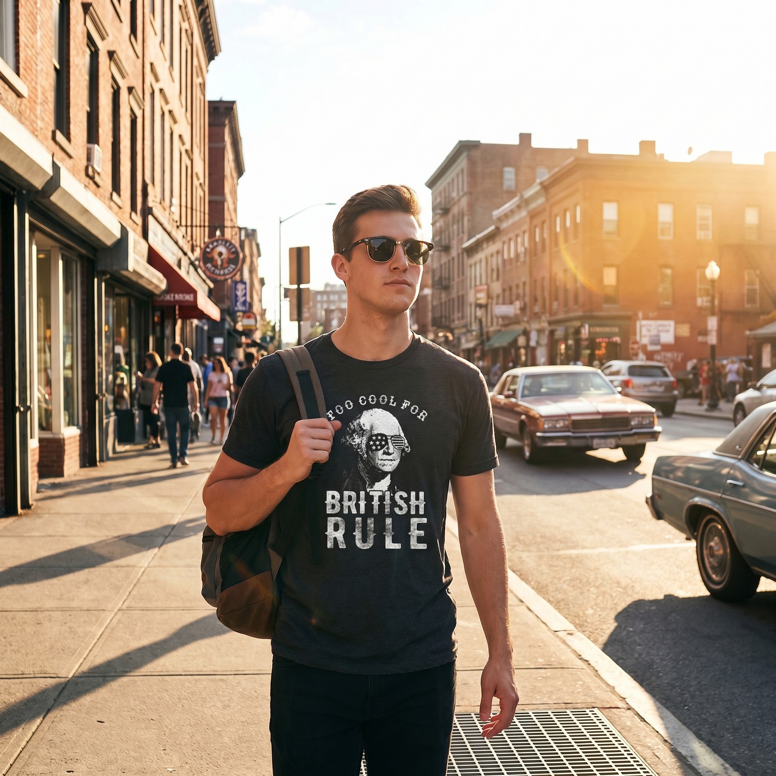 Mens Too Cool for British Rule T Shirt Funny Patrotic 4th Of July Party Tee for