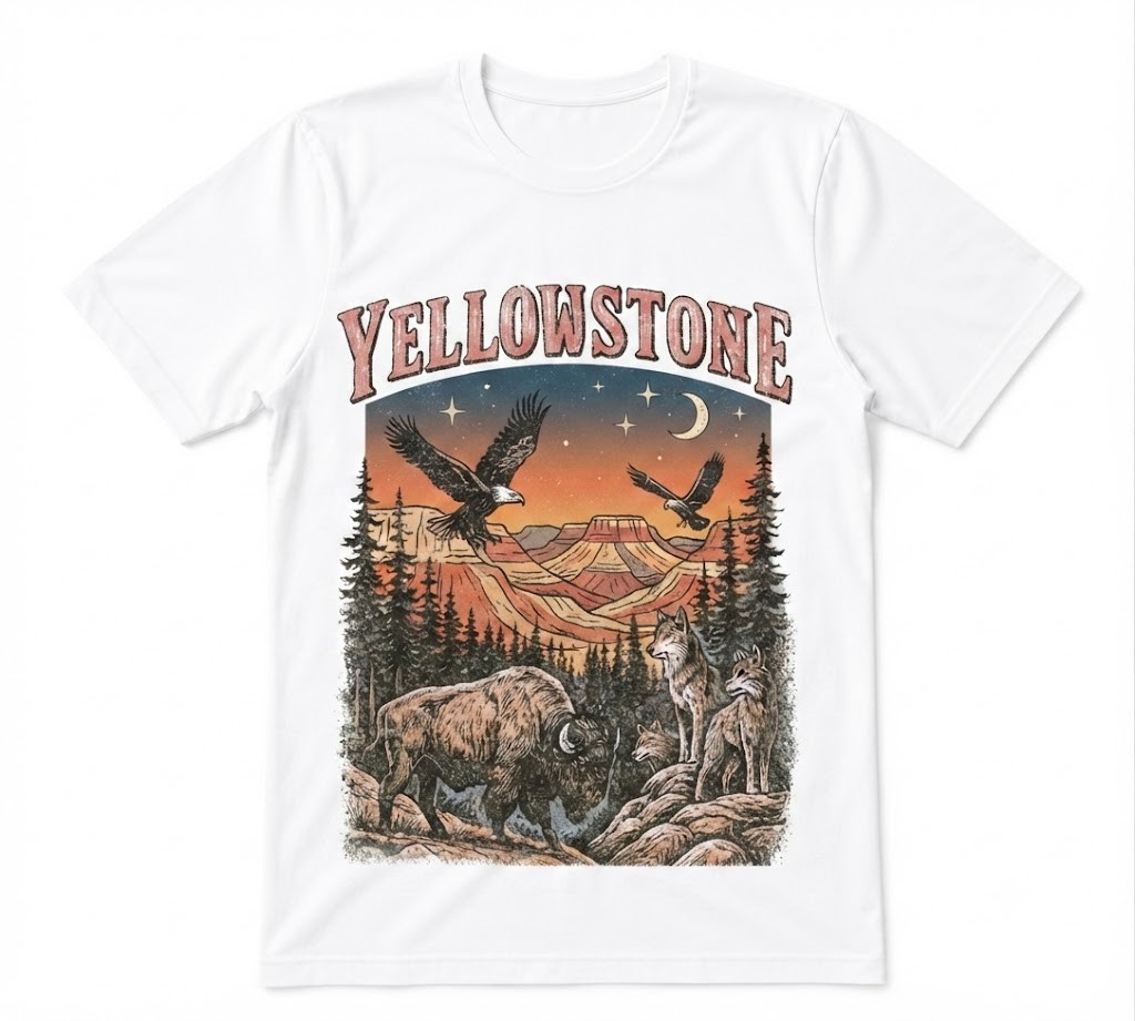 Yellowstone National Park Wildlife Hiking Nature Unisex Tee White T-shirt