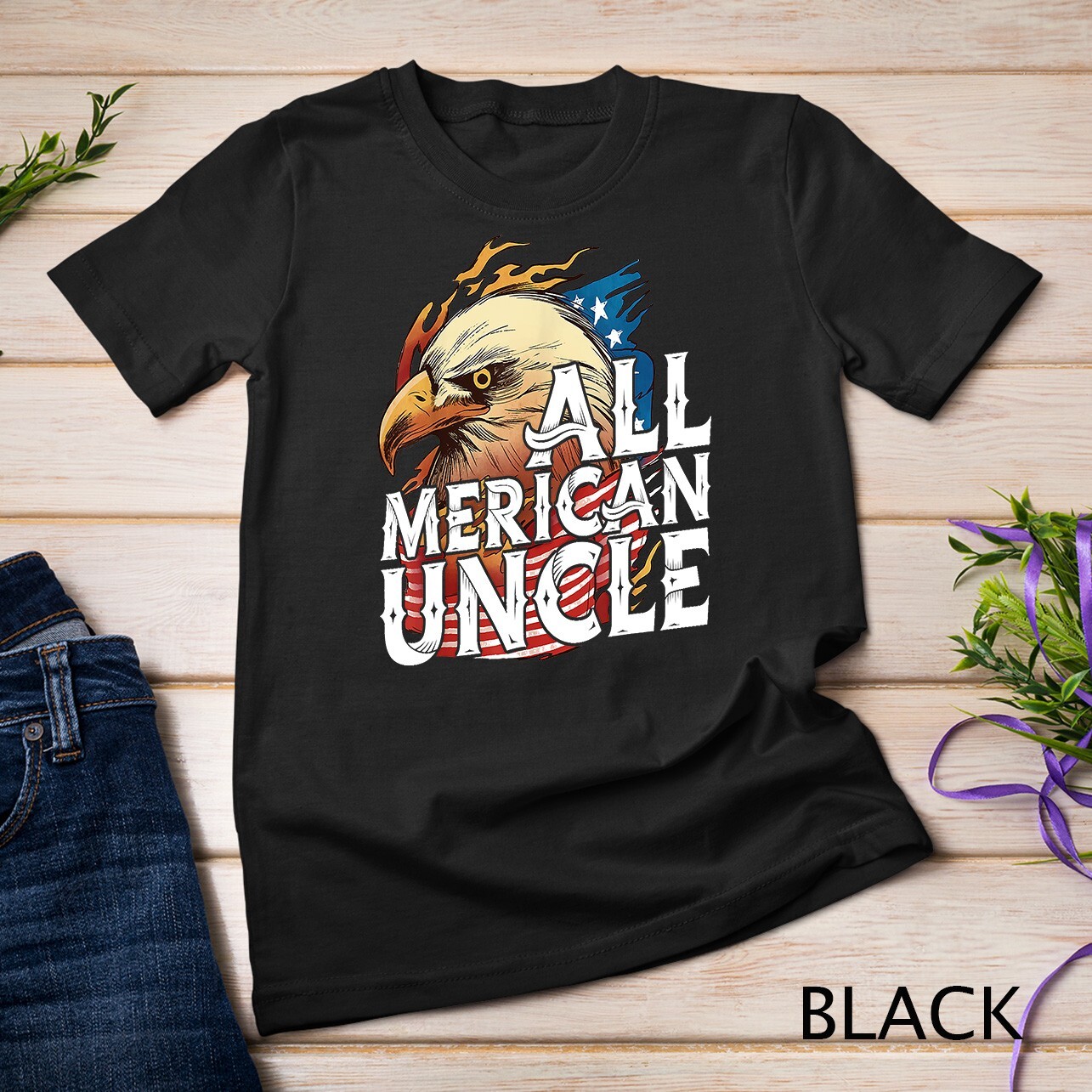Mens All Merican Uncle 4th of July Day Eagle USA Flag American Unisex T-shirt