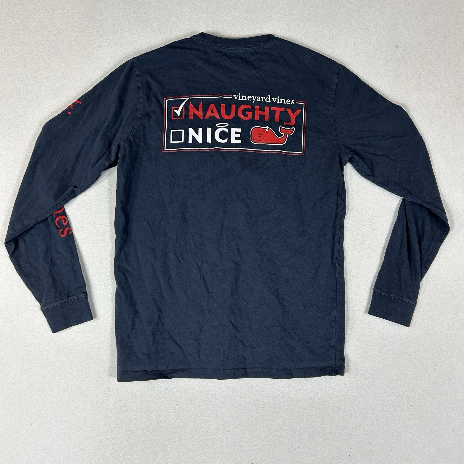 Vineyard Vines Long Sleeve Shirt Men’s Small Naughty or Nice Christmas Top Blue