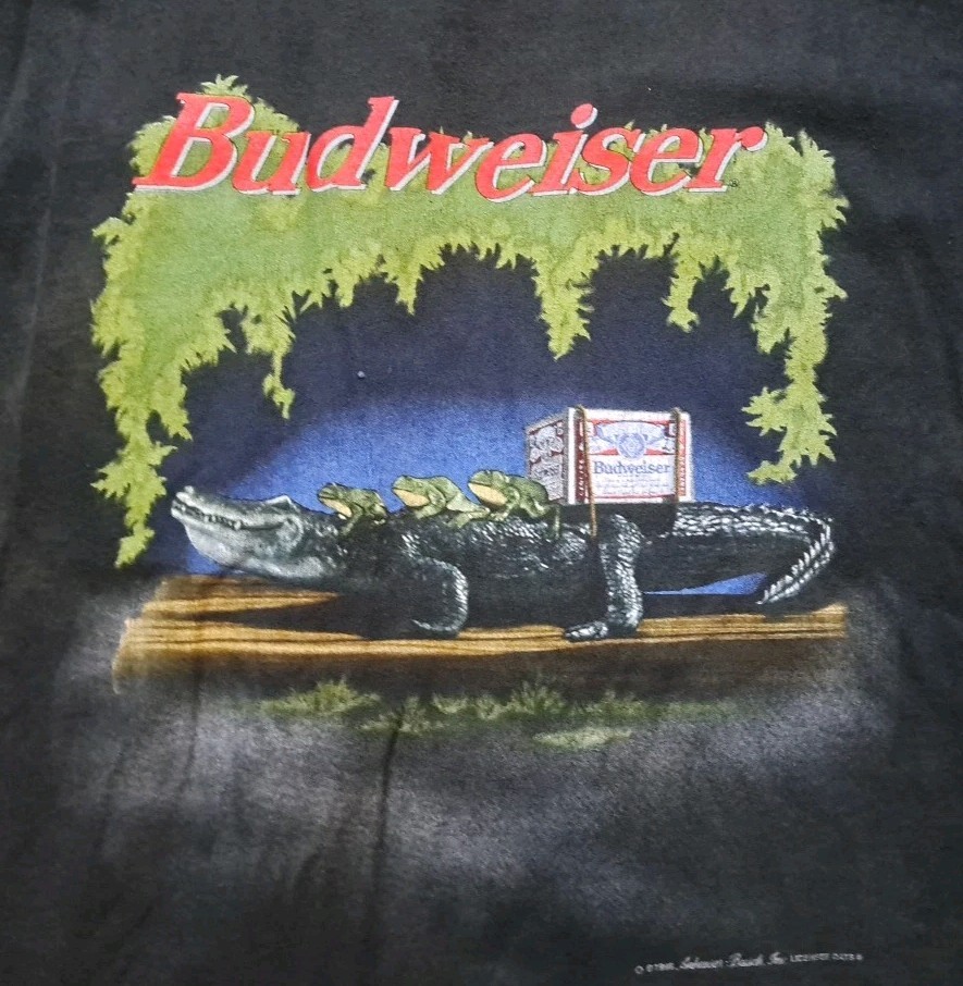 Vtg 90s Budweiser Shirt Mens XL Wild Oats Black Frogs Alligator Single Stitch